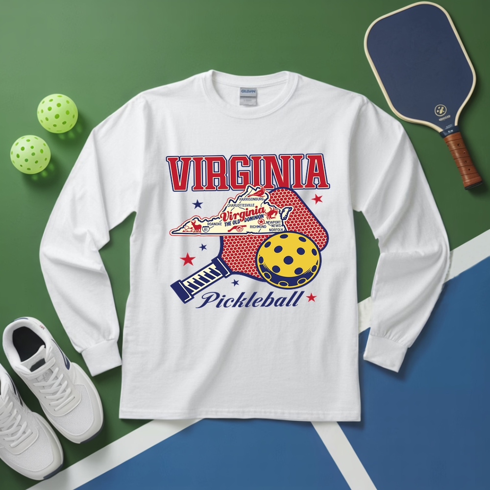 Virginia Pickleball State Map Graphic Long Sleeve - Picklechillz