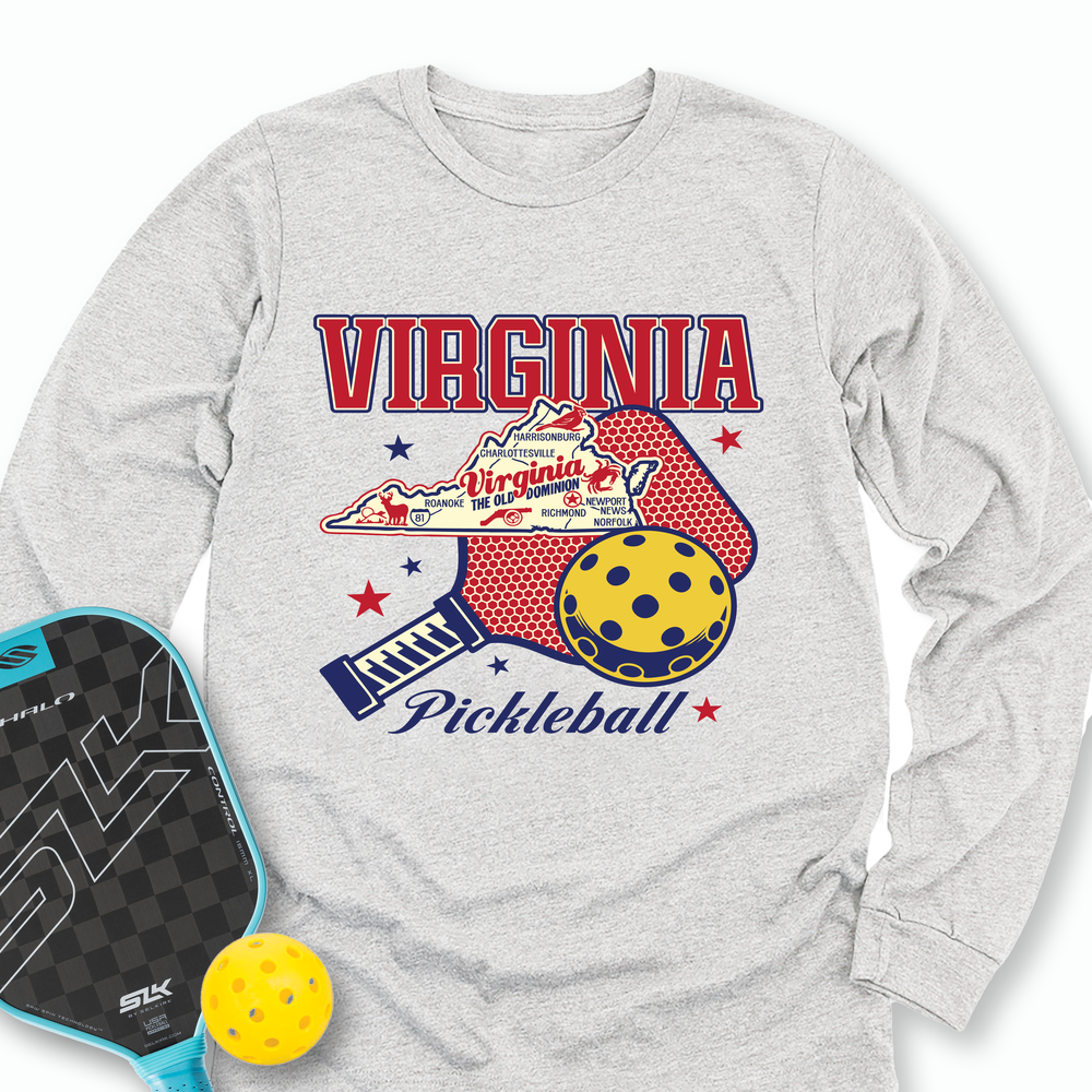 Virginia Pickleball State Map Graphic Long Sleeve - Picklechillz