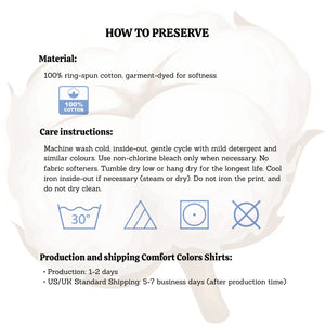 Care instructions for a shirt with icons and text on a white background