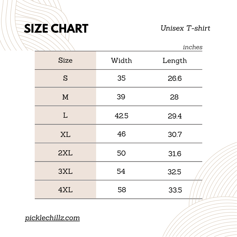picklechill size chart of tshirt